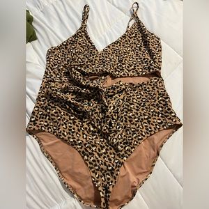 Aerie Leopard Wrap One Piece Swimsuit